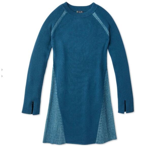 Smartwool Dresses & Skirts - Smartwool Womens Merino Wool Blend Ribbed Raglan Sweater Dress Blue Cozy Size S